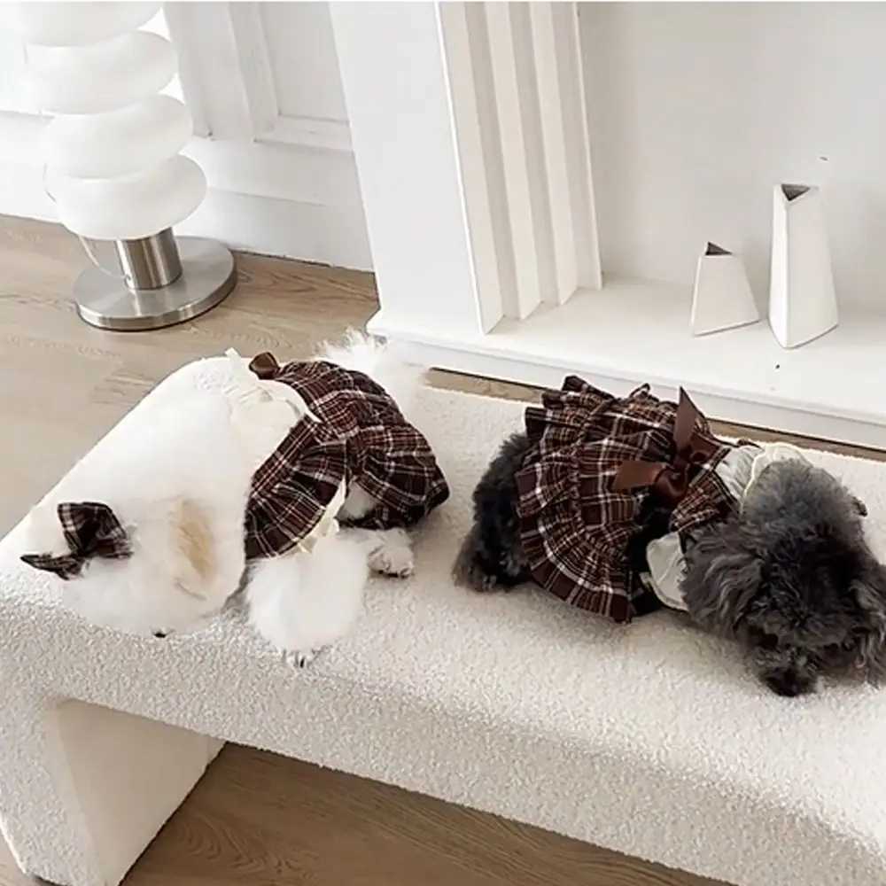 Retro Pet Plaid Strap Skirt Soft Breathable Cat Plaid Pleated Shirt Thin Design Flying Sleeve Pet Clothes Four Season J251110