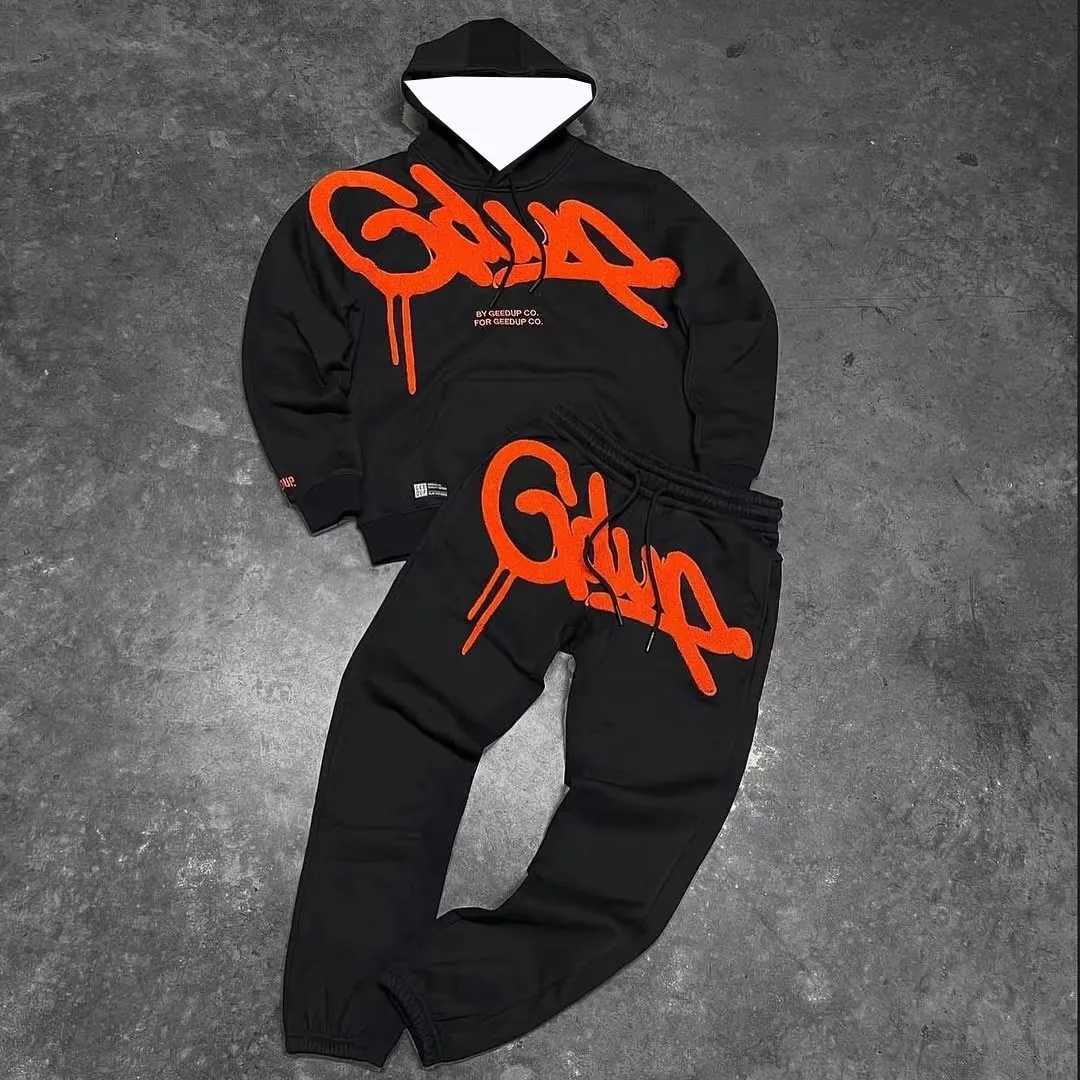 America Street Fashion GEEDUP Letter Hoodies Harajuku Hip Hop Graphic Sweatshirt Mens Clothing Tracksuit two-piece Set W251110