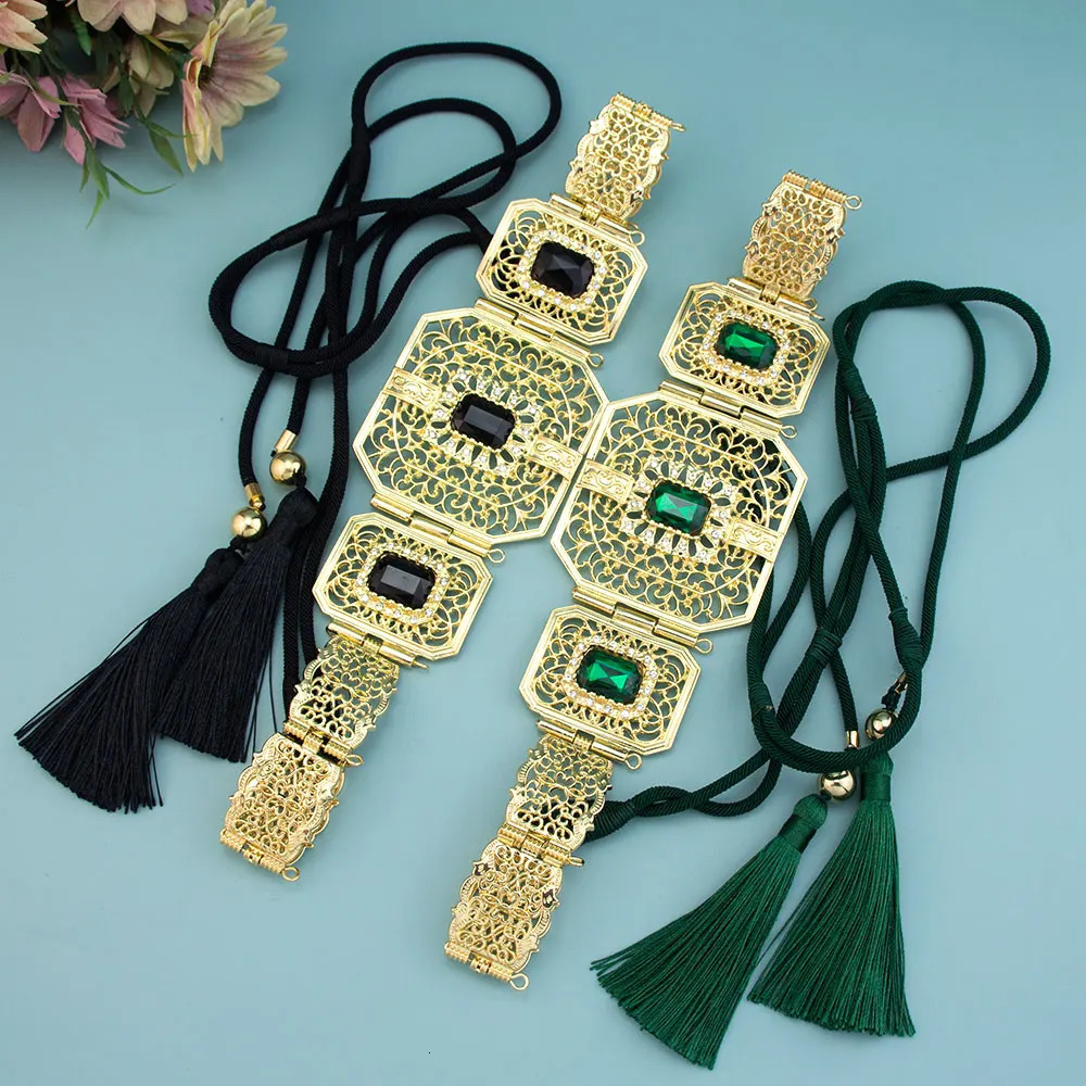 Sunspicems Gold Color Morocco Caftan Belt Hand Rope Chain Tassels Arabic Women Wedding Jewelry Bridal Dress Charm Waist Bijoux 250409
