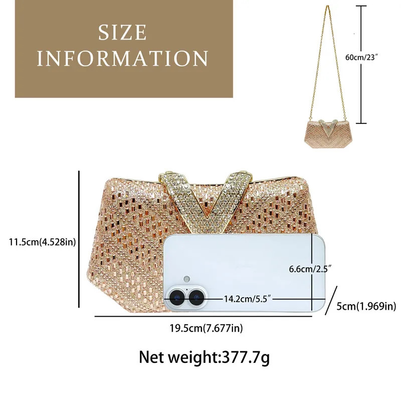 2025 Women Full Diamonds V-shaped Lock Inlaid Evening Clutch Bag Rhinestone Handbag Wedding Party Crossbody Bag R251110