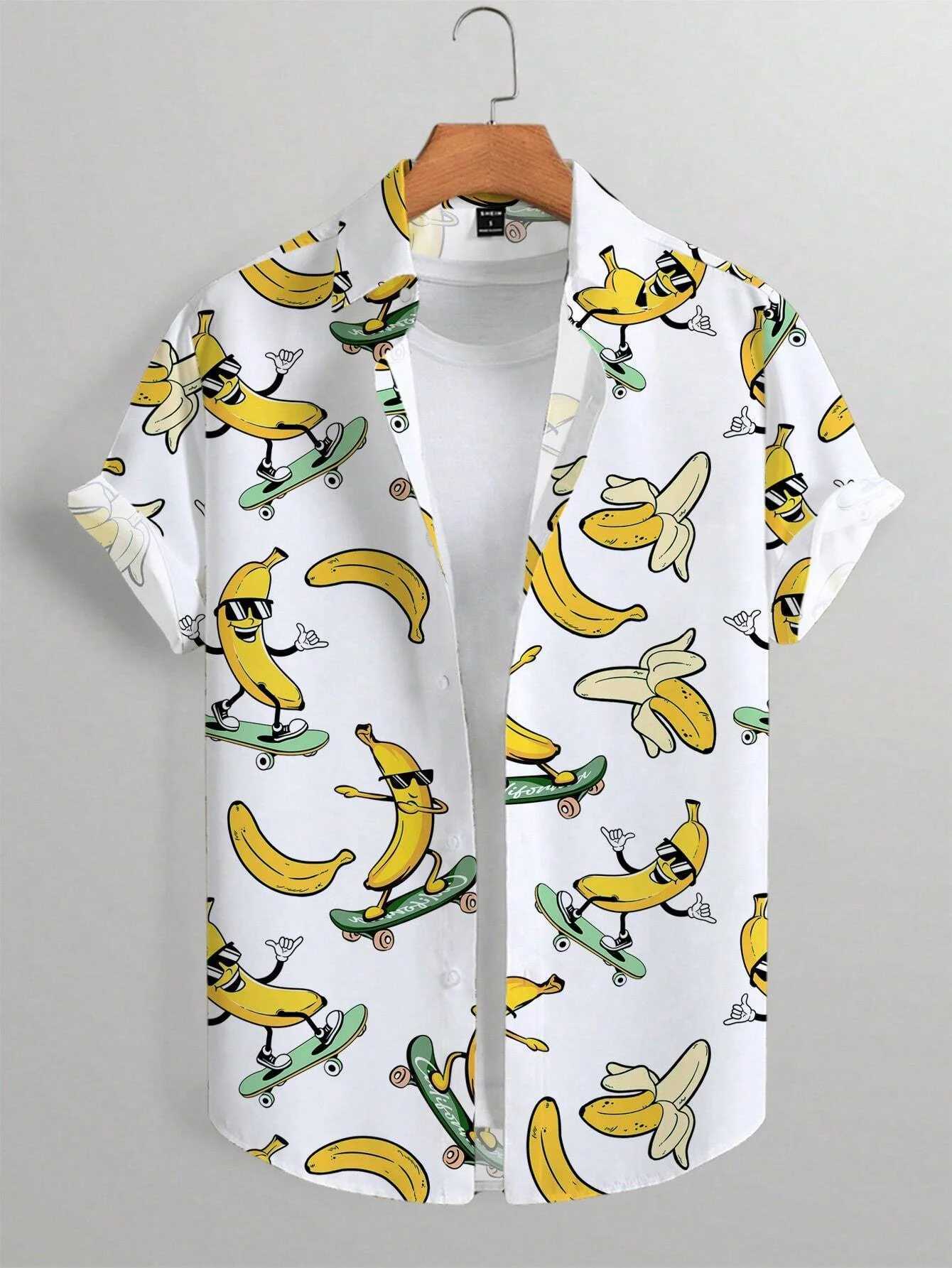 Mens collar party shirt mens casual street short sleeved summer new banana animation 3D printed top mens clothing X250410