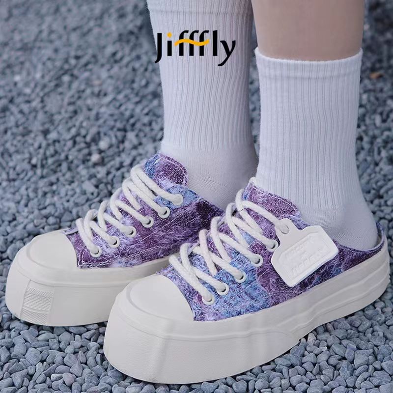 Jifffly half slipper women, low-cut, soft sole, height-increasing canvas shoes for summer