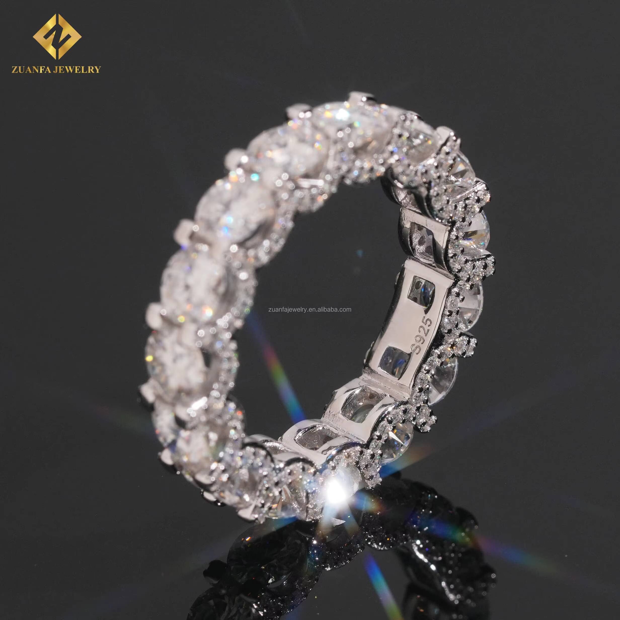 Bulk Stock New Arrivals Drop Shipping Luxury 925 Silver Unisex Iced Out 5mm VVS1 D Round Moissanite Eternity Band Ring With GRA