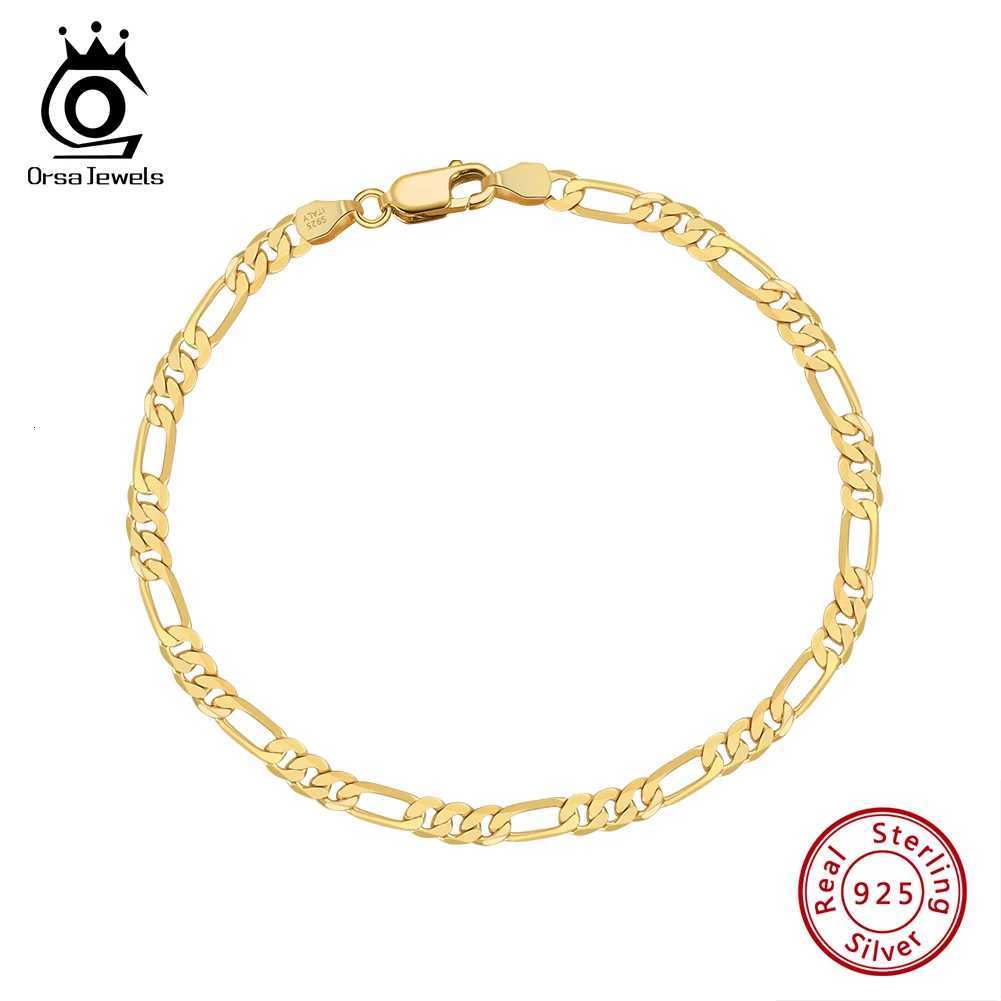 ORSA JEWELS 100 925 Sterling Silver Italian 33mm Diamond-Cut Figaro Chain Bracelet for Women Handmade Party Jewelry SB66T251110
