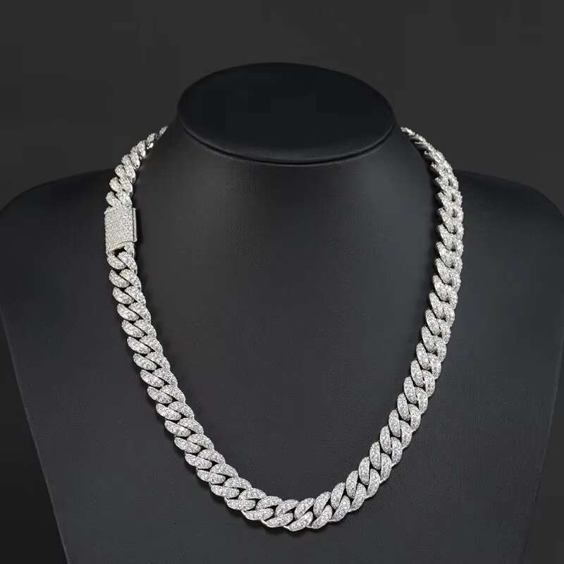 Men Iced Out Jewelry 12mm Moissanite Diamond 18k Gold Plated Prong Iced Out 925 Silver Men Cuban Chain Necklace Jewelry
