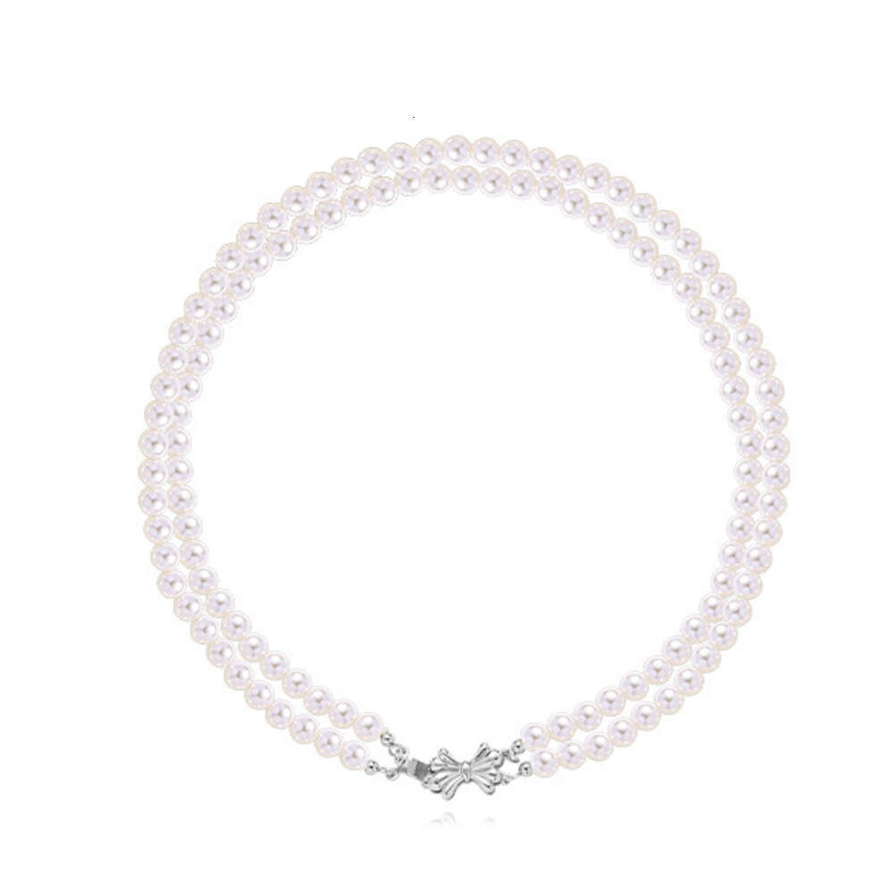 French Style Layered Bowknot Pearl for Women, High-end Luxury Cross-border Collarbone Chain, Elegant Versatile Necklace Wholesale