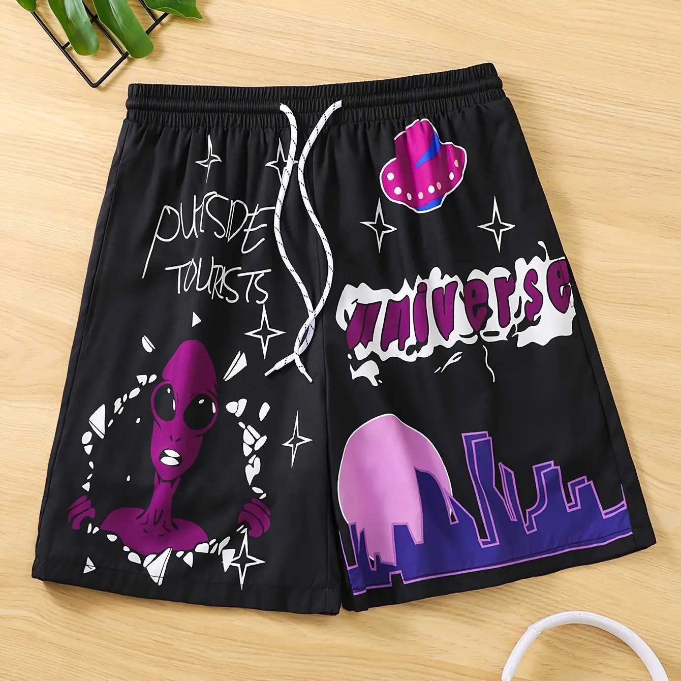 Street life summer casual shorts mens childrens shorts fashionable graphic letter printing breathable quick drying oversized shorts X2504101