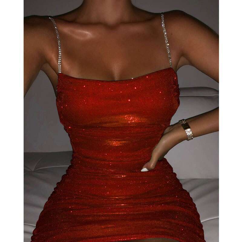 Sexy Nightclub Party Rhinestone Ruched Bodycon Strap Night club maxi dress Clothing SEXY DRESSES FOR WOMEN