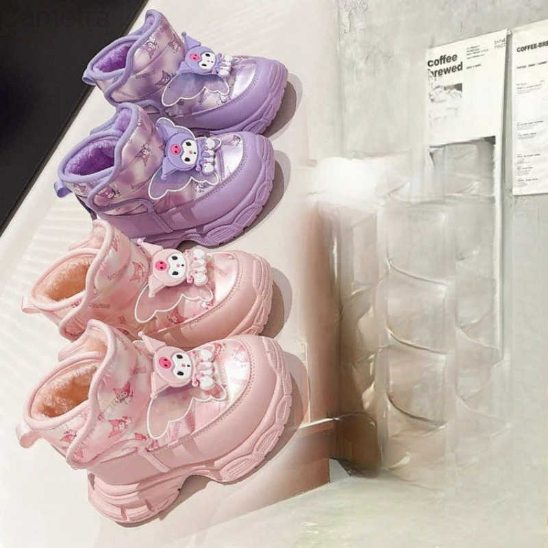 Sanrio KidsCasual Shoes Boots Kuromi PU Leather Winter Running Shoes For Children Anti-slip Keep Warm Designer Purple Pink Size 26-37 H251110