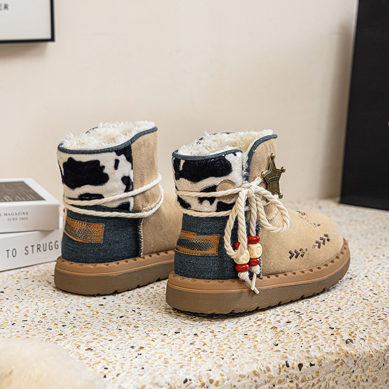 New chestnut trendy fashion shoes, thick soled height increasing luxury shoes, winter waterproof and anti slip cotton boots, snow boots, designer shoe