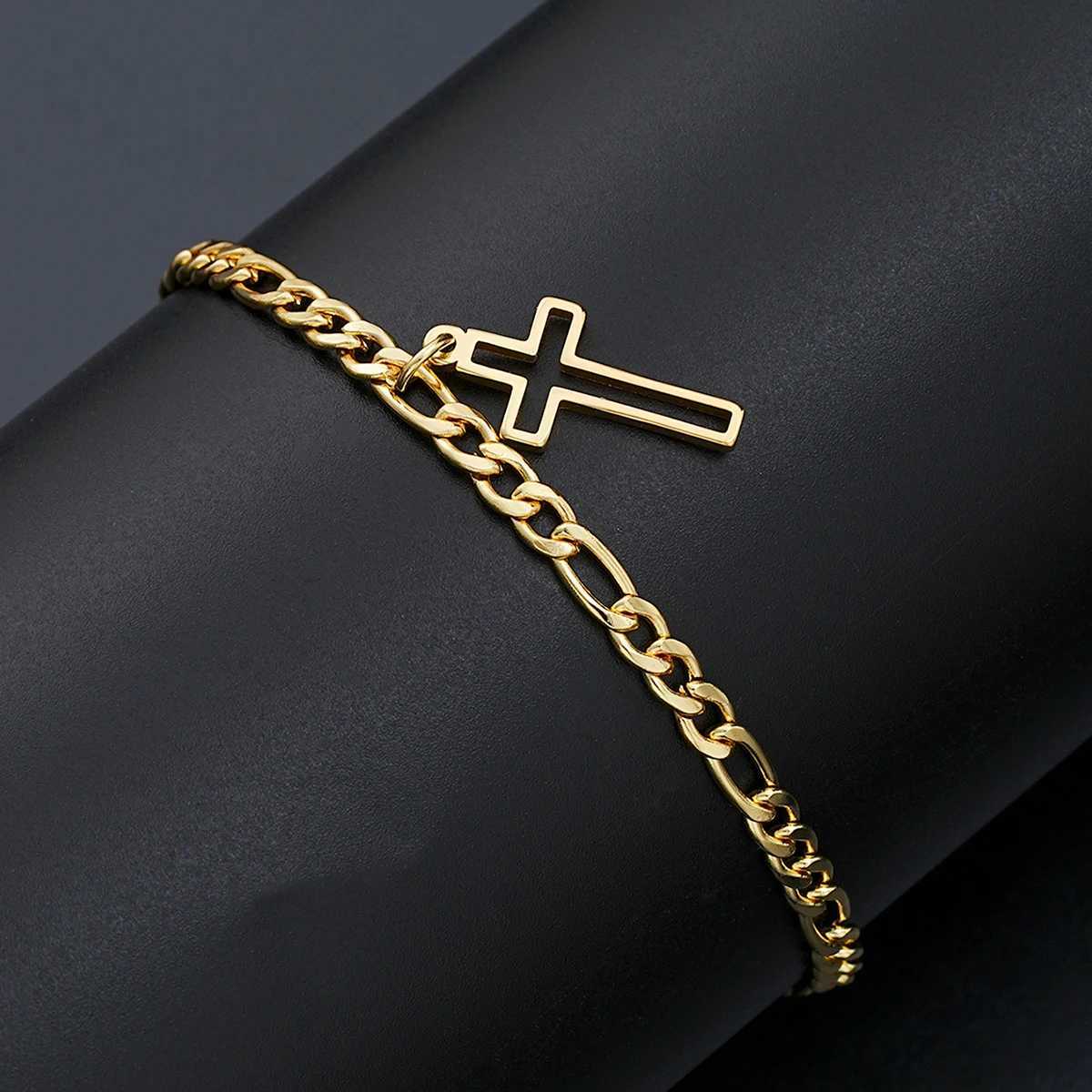Fashion Cross Pendant Bracelet For Men Women Stainless Steel Gold Color Hollow Cross Cuban Bracelets Hip Hop Punk Jewelry GiftsT251110