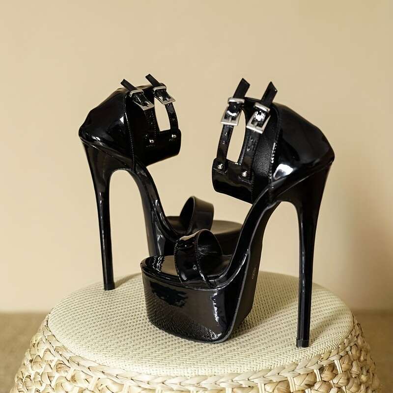 Black Cover Stiletto Sandals For Women - Sexy High Heel Summer Shoes With Ankle Straps & Buckles, Breathable Design, Round Toe, Rubber Sole, Fashion A