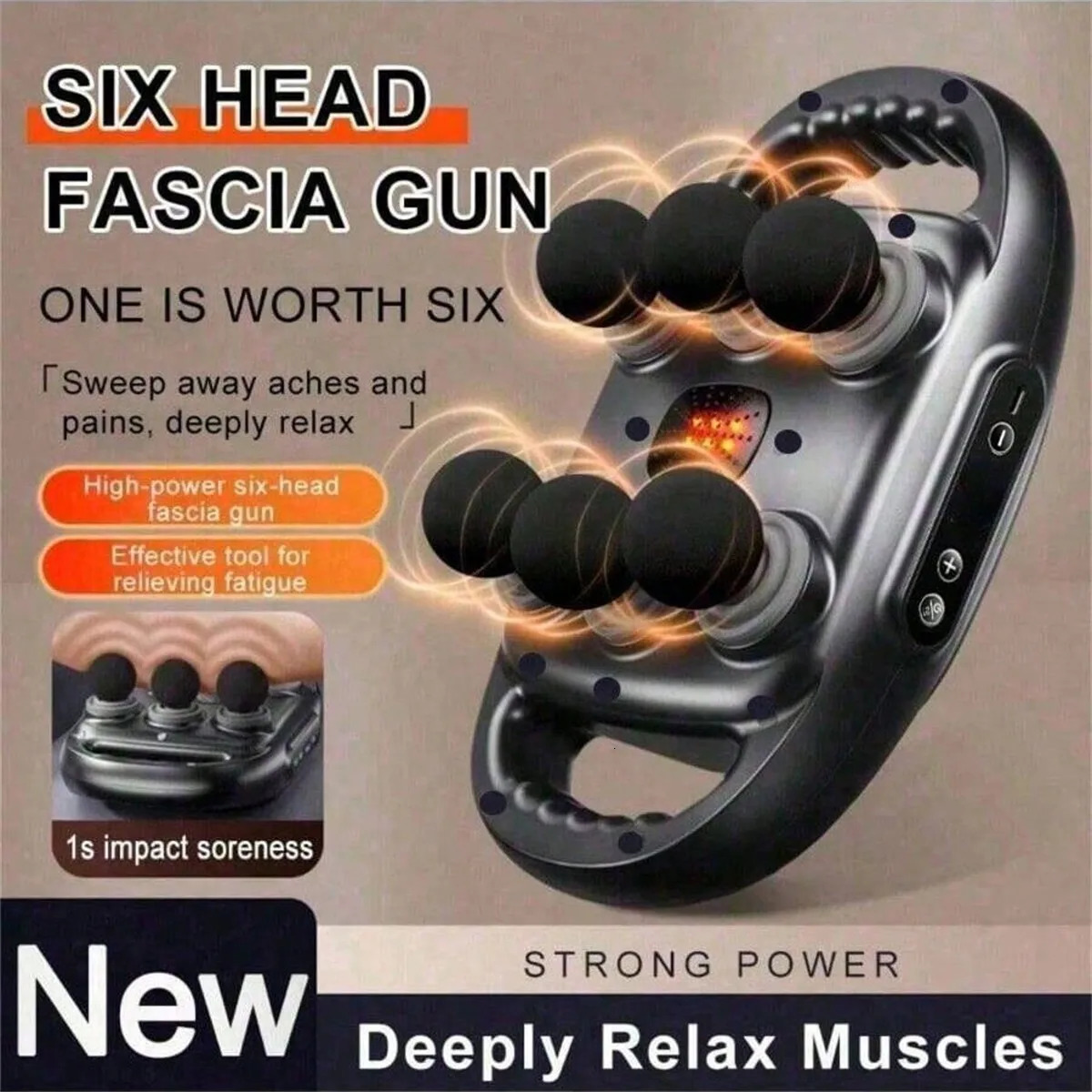 Fascia Gun Six-Head Muscle Relaxation Massage Professional Grade Wireless Waist Back Massager Deep High Frequency Vibration 250409