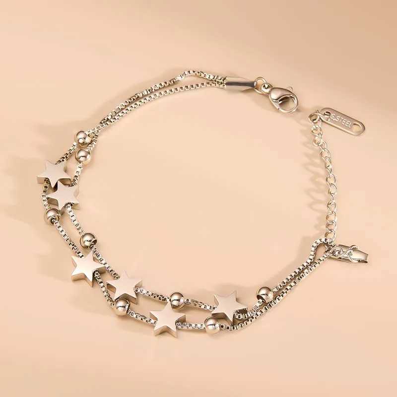 Stainless Steel Star Chain Bracelets for Women Men Fashion Silver Color Five Pointed Star Link Wristband Bracelets Jewelry GiftT251110