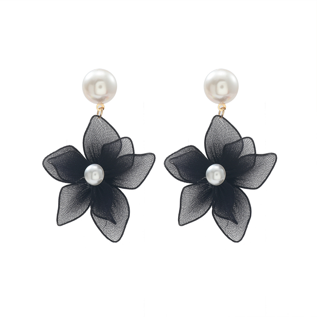 Exquisite Multi Layer Hand Woven Earrings Imitating Pearl Wire Mesh Flower Earrings Natural Ocean Vacation Style Love Gift Earrings