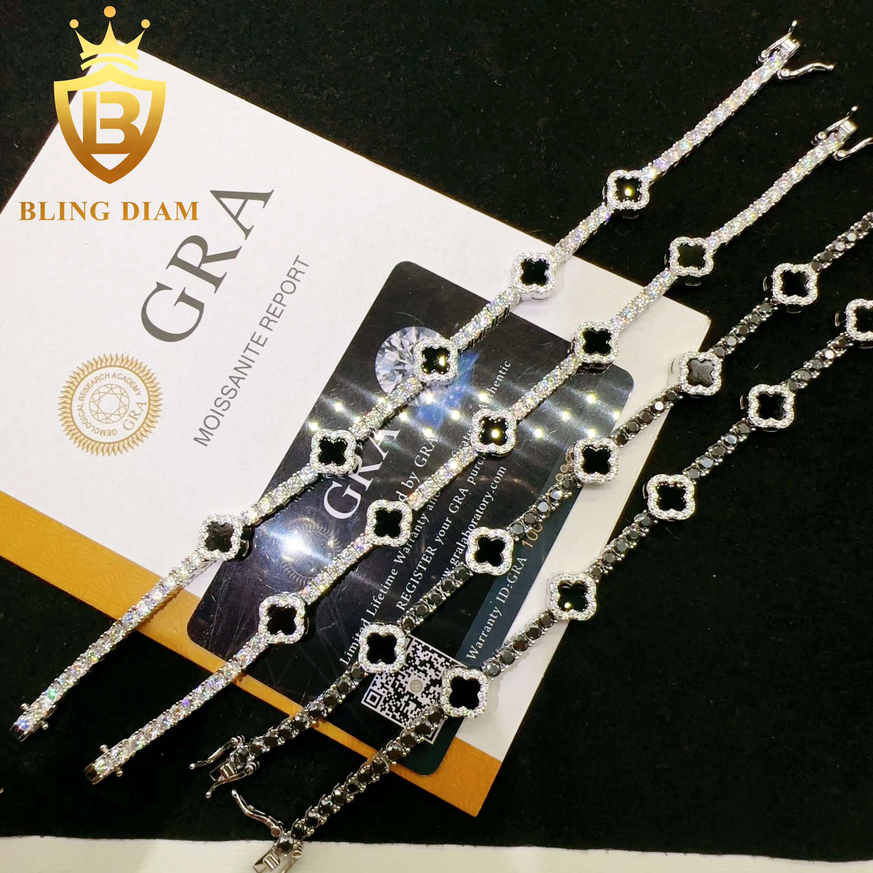 High Quality 925 Sterling Silver Diamond VVS Moissanite Tennis Bracelet Fashionable Hip Hop Iced Out Clover Necklace