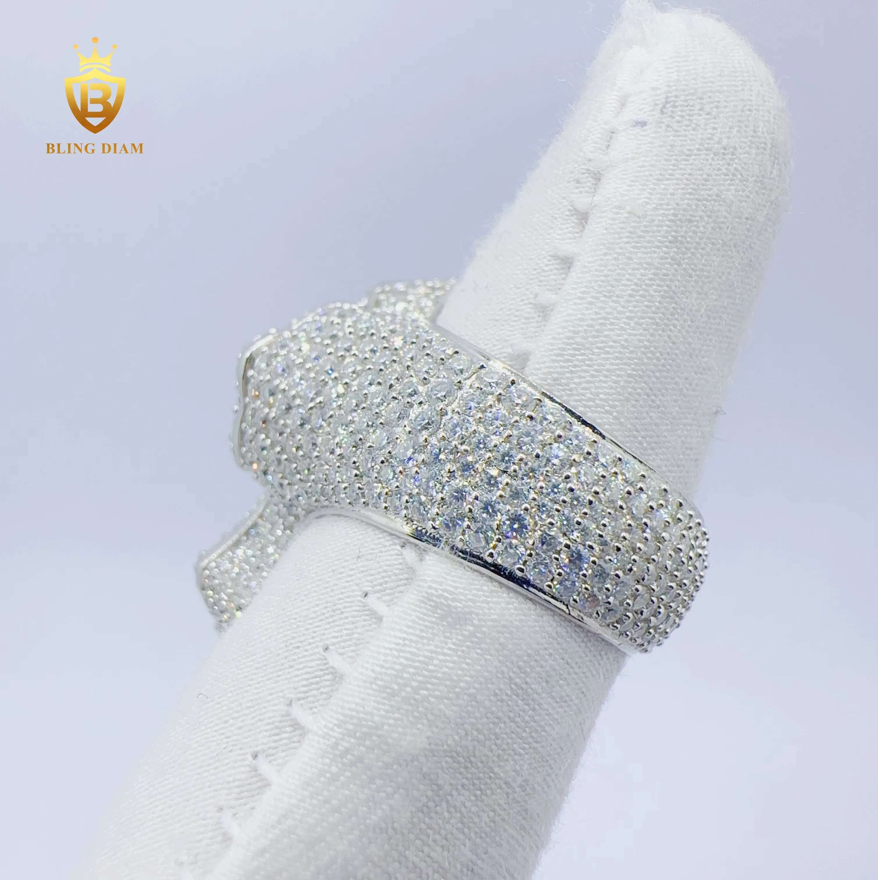 Blingdiam Jewelry Hip Hop 925 Sterling Sliver Cross Ring D Color Baguette VVS Moissanite Ring