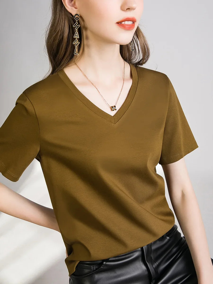 Summer cool liquid ammonia silk cotton short sleeved womens T-shirt basic texture oversized top T-shirt 250410