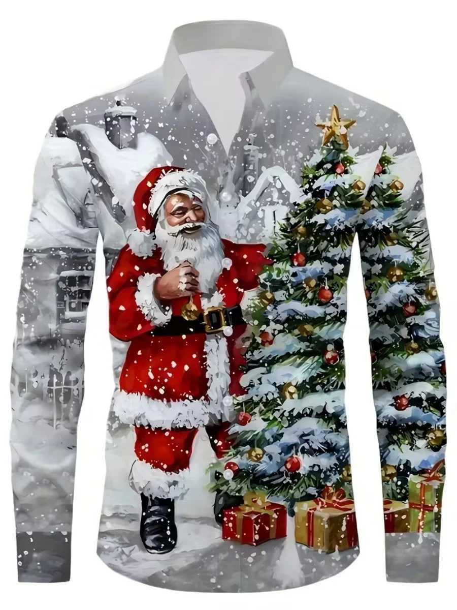 Christmas Mens Shirt with Buttons Long Sleeve Fun Outdoor Holiday Spring-Autumn 3D Printed Collar Design Quick Delivery K251110