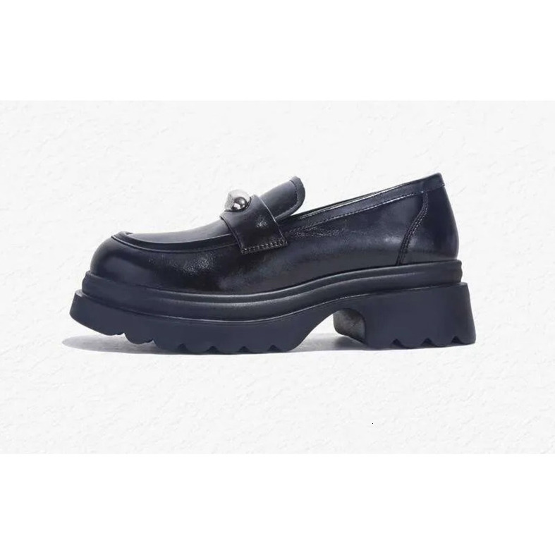 2025 Jifffly Women's Single New Summer Versatile British Style Slip - On Black Leather Thick Loafers