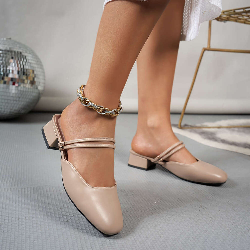 Woman Sandals Coarse Heeled Sandals For Women In Summer New Style Toe Caps Half Slippers Korean Version Both Inside Outside Women S Shoes With A Strai