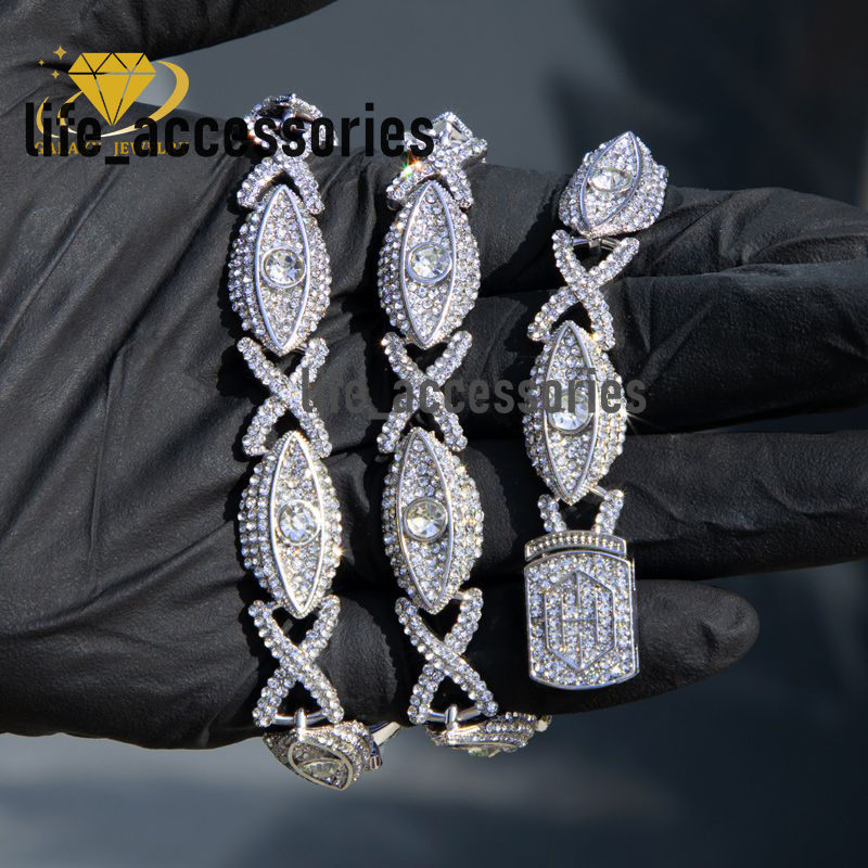 Moissanite Jewelry Gold Plated 15mm 925 Sterling Silver Vvs Moissanite Diamond Iced Out Infinity Evil Eye Cuban Link Bracelet