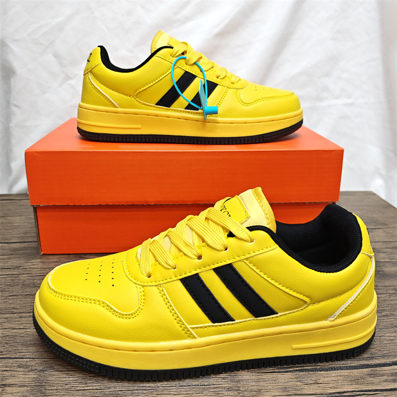 Free shipping affordable luxury Yellow black color matching skateboard shoes versatile for couples super soft casual sports thick soled casual shoes