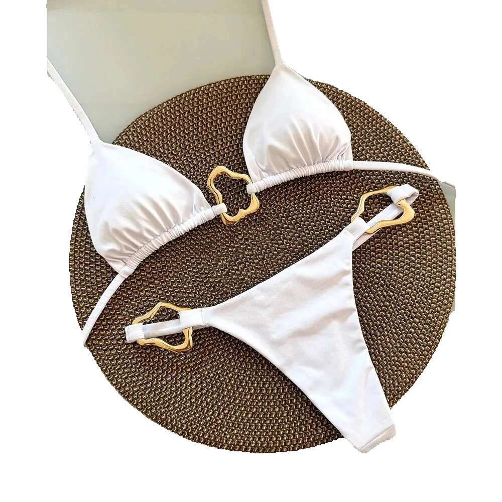 New sexy solid color slit lace up bikini women's two-piece swimsuit