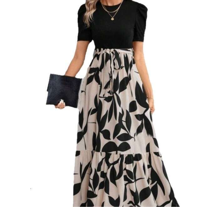 2025 Cross-Border Women's Spring Summer Hot-Selling Floral Print Round Neck Exotic Vacation Style Elegant Dress