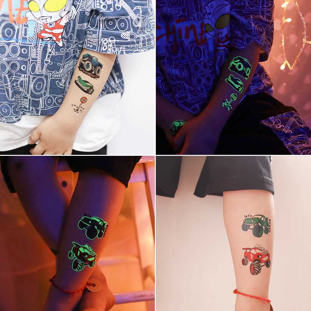 12 glowing tattoo stickers for sports motorcycles childrens arms face glowing tattoos cartoon body art stickers W250410