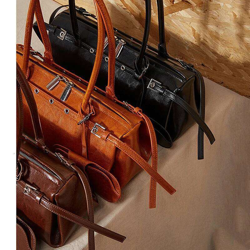 Burminsa Vintage Genuine Leather Underarm Shoulder Bags For Women 2025 Luxury Designer Bowling Purses Tote Work Ladies Handbags