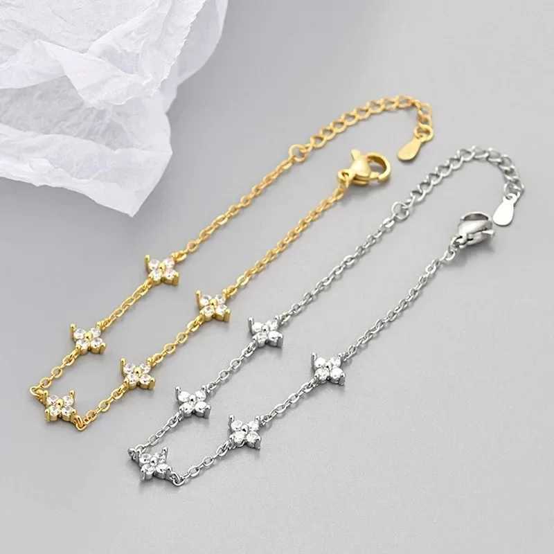 925 Sterling Silver Shiny Zircon Flower Bracelets For Women Charm Temperament Chain Bracelet Party Wedding Jewelry Holiday GiftsT251110