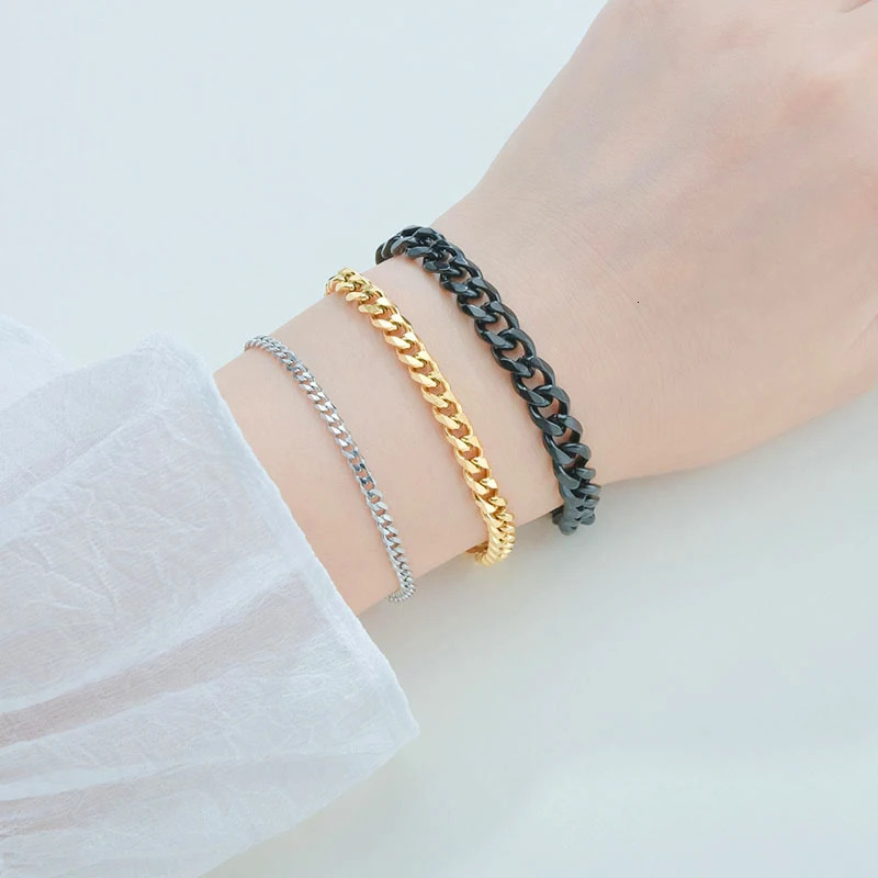 Fashion Stainless Steel Men Curb Cuban Chain Bracelet Women Bracelet On Hand For Couple Unisex Wrist Hand Jewelry Gift Party 250409