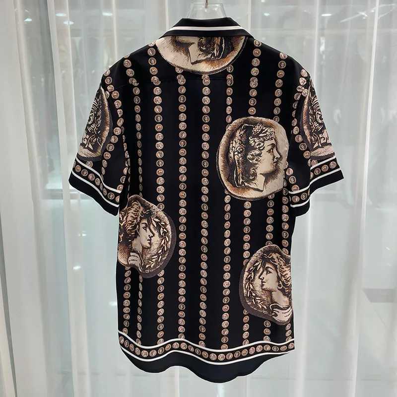 Luxury retro mens short sleeved casual pattern double printed social party shirt Chemise Homme De Luxe X250410