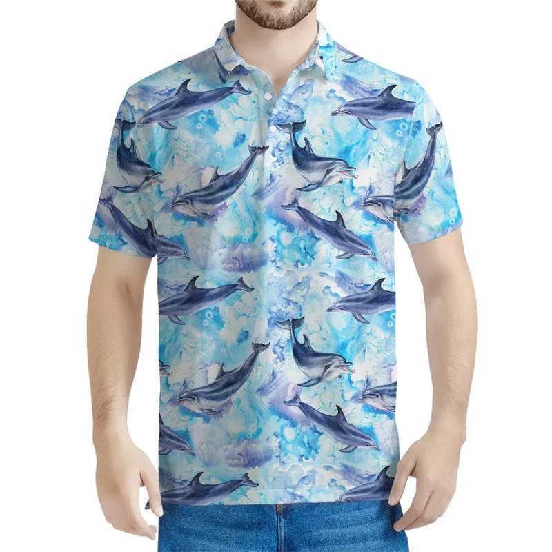 Mens Dolphin 3D Printed Pole Summer Short Sleeve Button Shirt Ocean Animal Collar Loose X250410