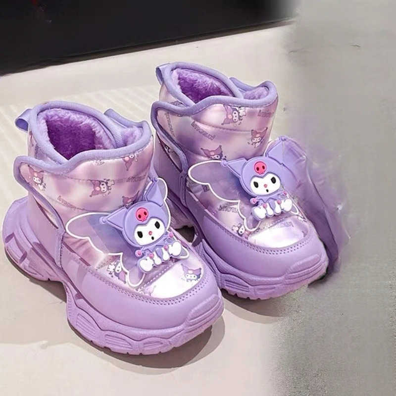 Sanrio KidsCasual Shoes Boots Kuromi PU Leather Winter Running Shoes For Children Anti-slip Keep Warm Designer Purple Pink Size 26-37 H251110