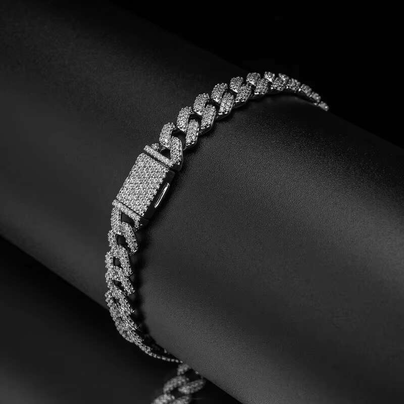 Personalized 8mm Cuban Chain Bracelet Sier Rose Gold Zircon Stone Casual Fashion Lightweight Gift Jewelry