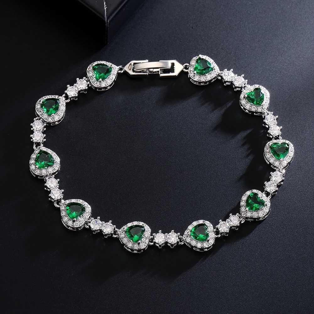 ZAKOL Luxury Green AAAA Cubic Zirconia Heart CZ Bracelet for Women Gorgeous Shiny Crystal Bridal Wedding Party JewelryT251110