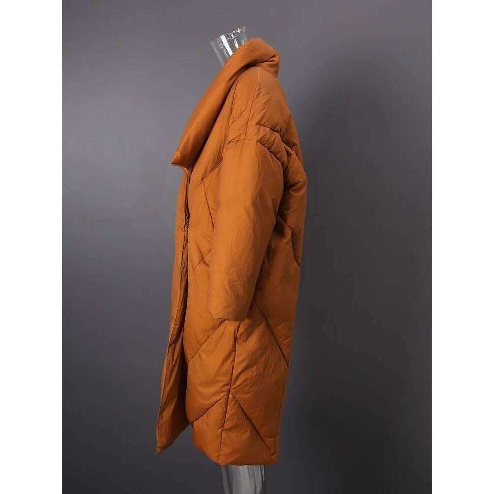 Caramel Color Big Size Down Jacket New Lapel Long Sleeve Warm Women Parkas Fashion Tide Autumn Winter V