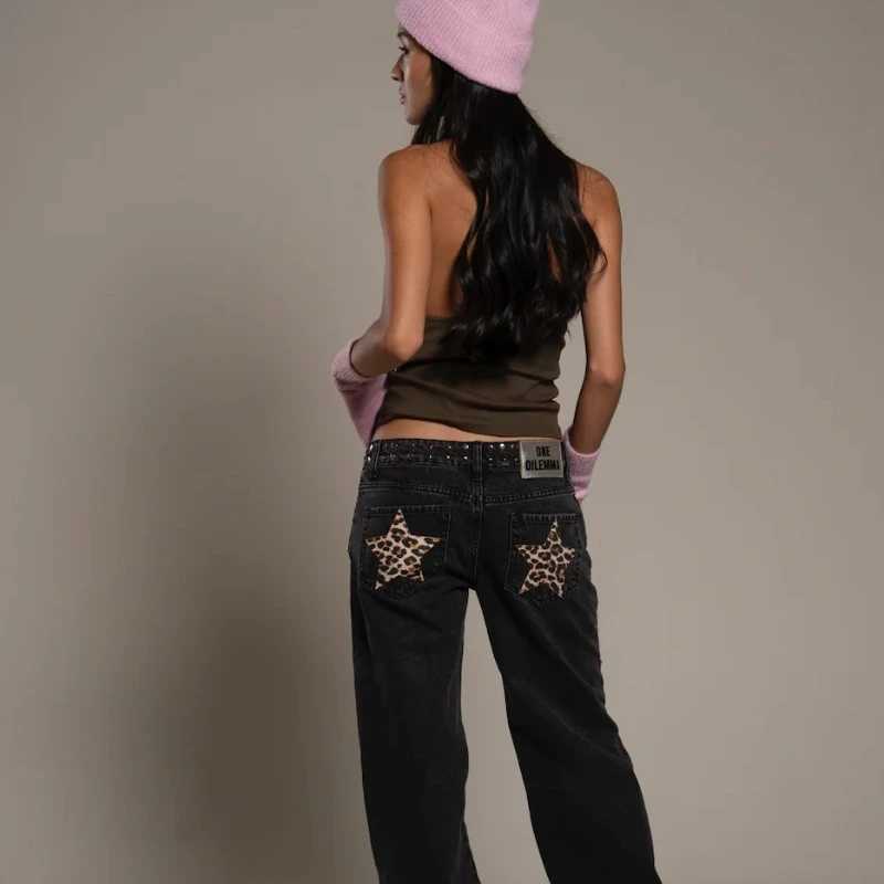 Y2K Womens Straight Leg Jeans Personalized Star Texture Retro Baggy Jeans Stylish High Street Willow Nail Low Waist Jeans C251110