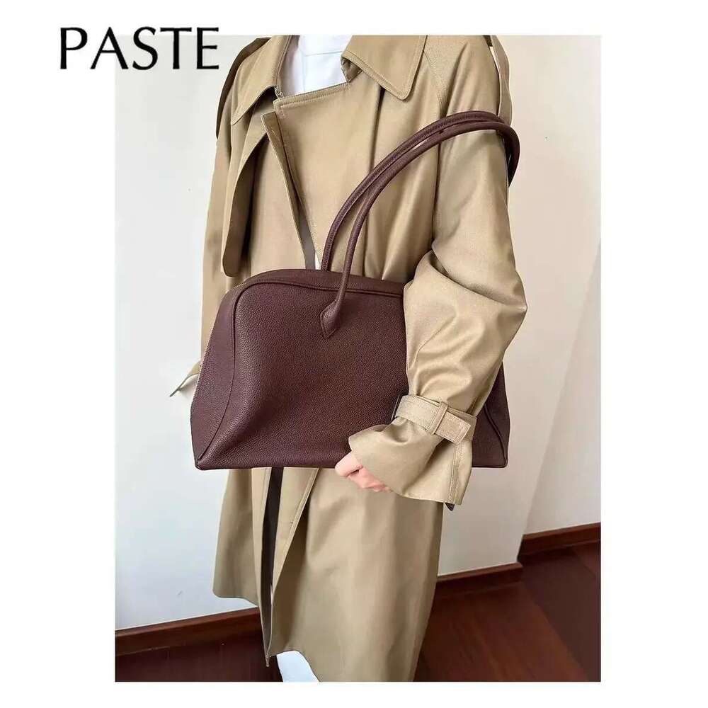 Simple Imported Cow Leather Large Tote Business Style Commuter Office Ladies Armpit Shoulder Bag All-Match Travel Handbag