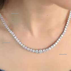 Aaa Gems White Gold Vermeil Graduated Size 3.5mm Vvs Moissanite Dia Tennis Chain Necklace for Women
