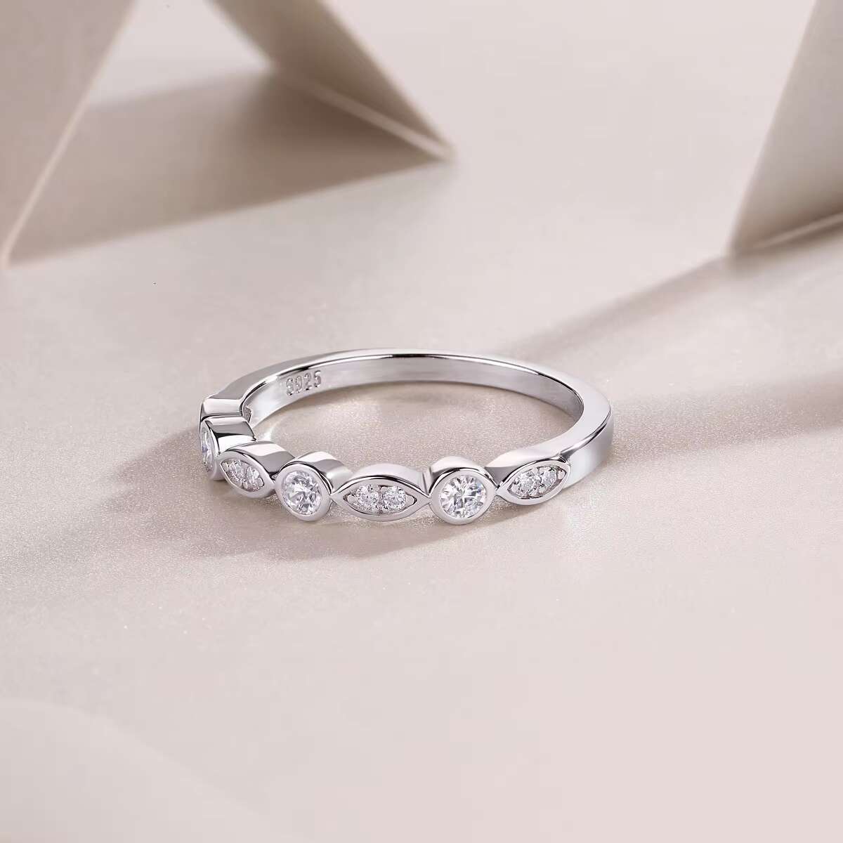Minimalism S925 Sterling Silver Plated 18k White Gold Evil Eye Ring Fashion Jewelry Inlay Moissanite Geometry Ladies Casual Ring