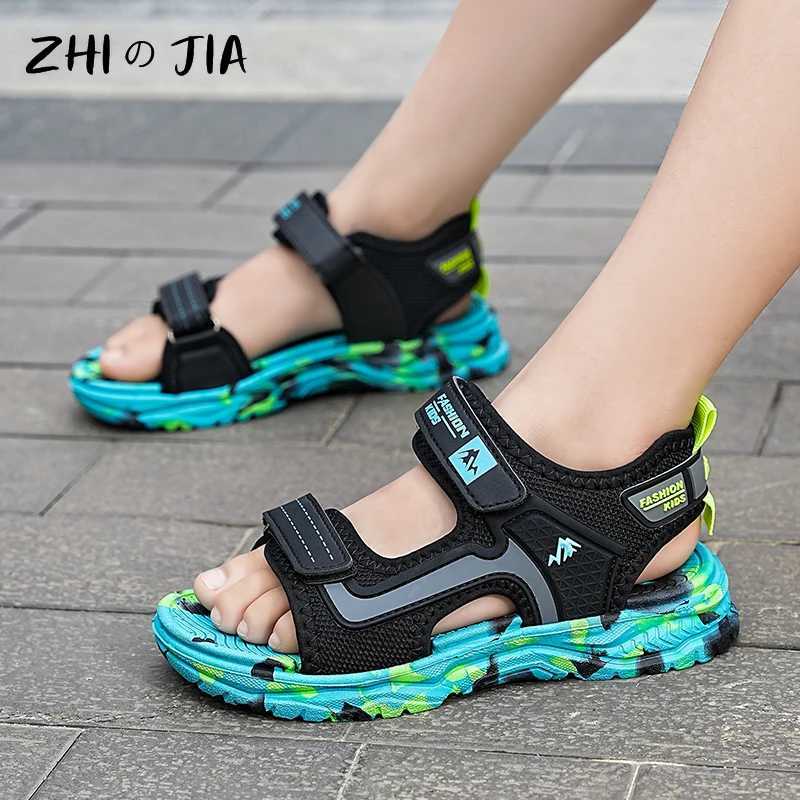 Summer popular hook and loop buckle camouflage beach sandals childrens sports sliders boys lightweight anti slip shoes Z250410