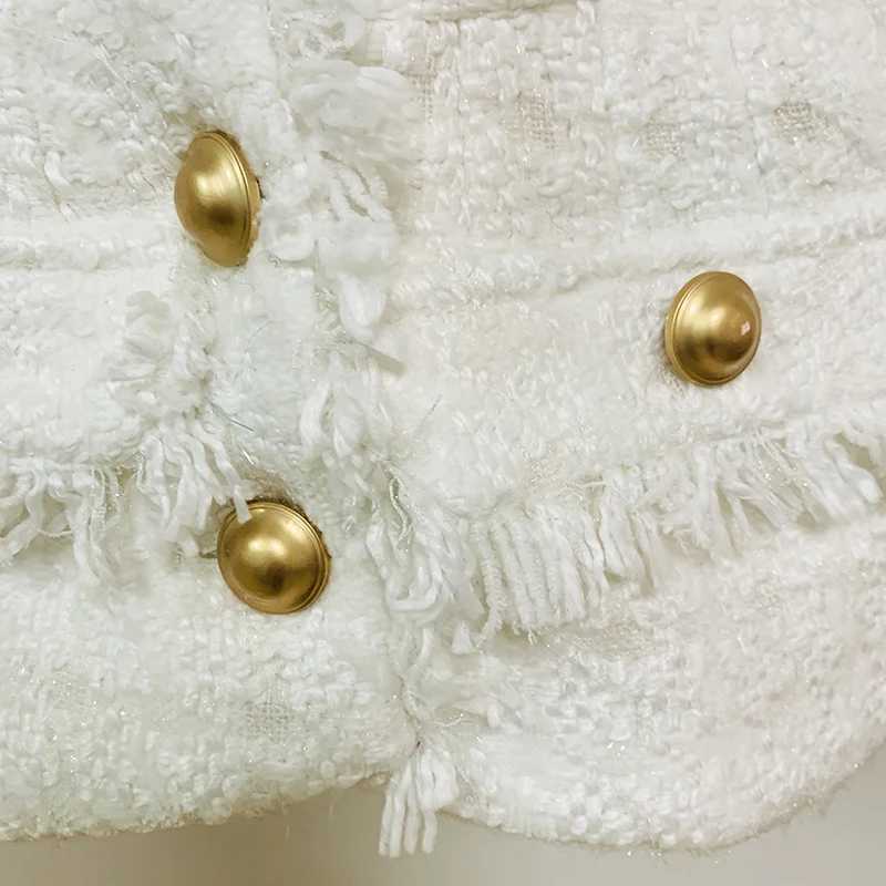 HIGH STREET 2025 New Designer Runway Suit Set Womens Gold Buttons Tweed Jacket Shorts Set W251110