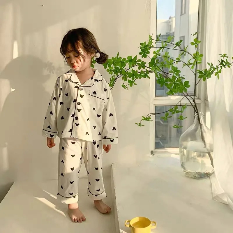Childrens Pajamas Spring and Autumn Cute Polo Thin TopMens 2-piece Cartoon Home Clothing Casual Clothing 250409