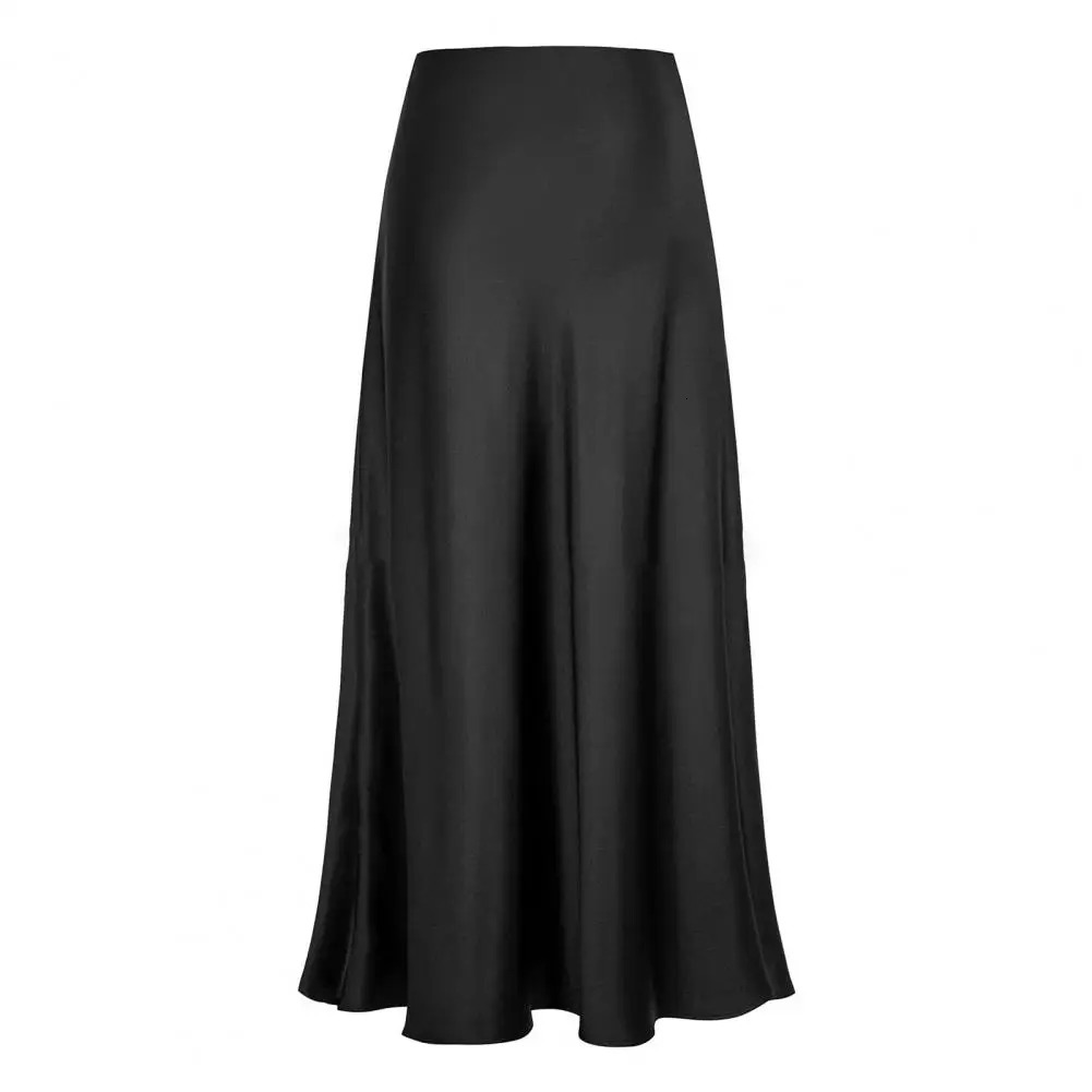 Fishtail Maxi leather elegant synthetic silk satin womens high waisted Aline office solid color glossy finish 250410
