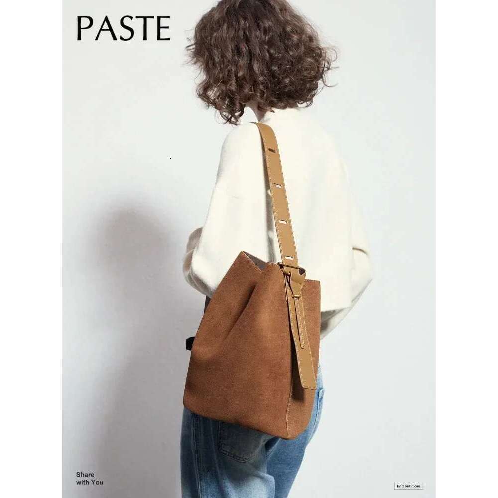 Vintage Style Multiple Outfits Bucket Park Tote Chamois Suede Leather Women Shoulder Bag Grey High Quality Adjustable Handbag