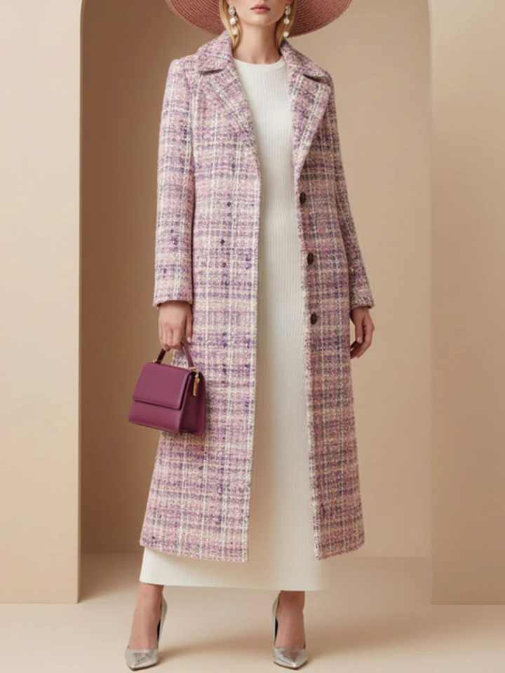 Elegant Plaid Women Woolen Overcoat Single Breasted Autumn Winter Outdoors Occasion Warm Custom Made