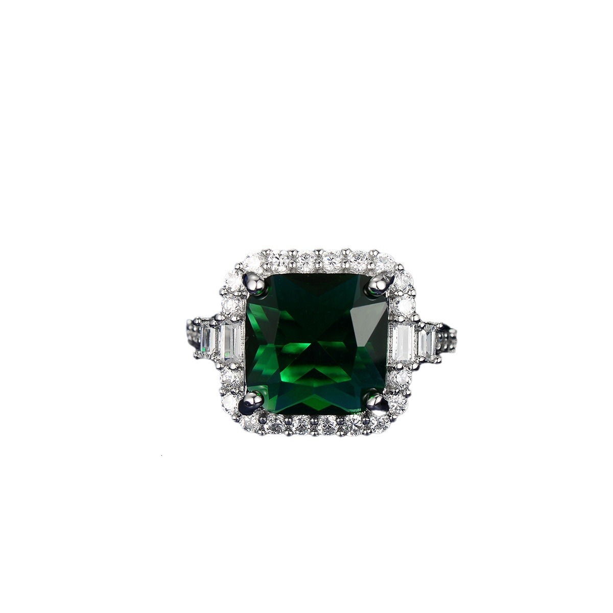 New High-end Designer Ring Elegant Square Fashion Ring Simulated Emerald Tourmaline Open Ring For Women Cluster Zircon Adjustable Ring